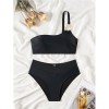 Sexy Metal Buckle One Shoulder Bikini Set Push up Cross High Waist Swimsuit Summer Bathing Suit Two Piece Swimwear CC600BK