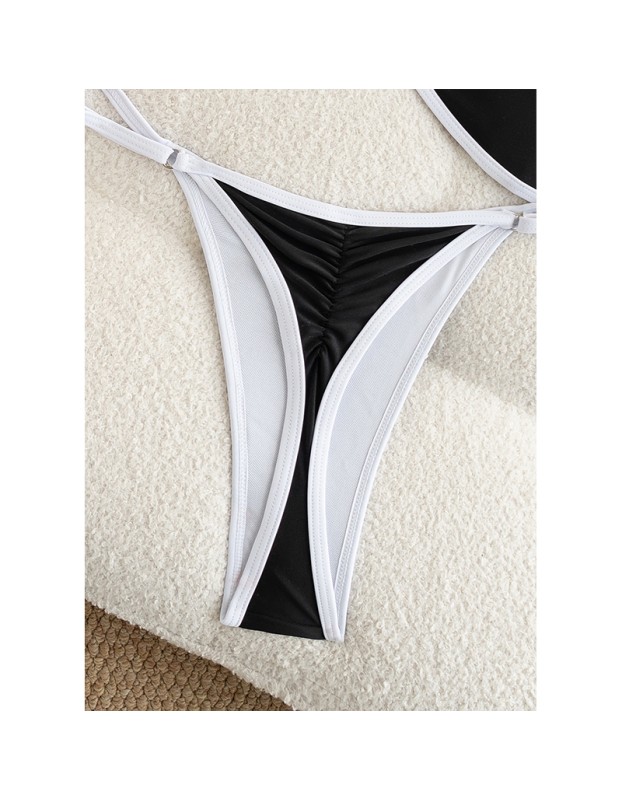 Sexy Black White Patchwork Micro Mini Bikini 2026 Women Metal Shell Ornament Push Up Thong Swimsuit Beach Bathing Suit Swimwear FF1278BK