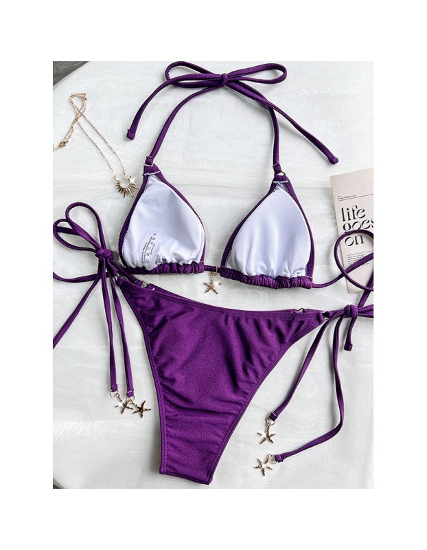 Wrap Around Halter Metallic Satin Bikini Women Swimwear Female Swimsuit Two-pieces Bikini Set Brazilian Bathing Suit Swim Lady FF1291PU