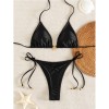 Solid Color Pendant Small Lace Ruffle Sexy Girl Swimsuit Set Bikini for Women FF1283BK