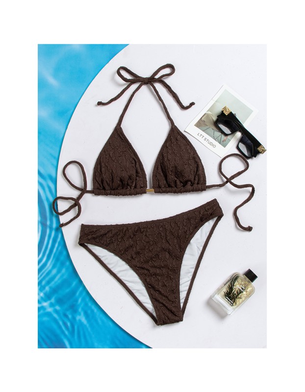 Coffee Bikini Set Halter Push Up Bra High Waist Swimsuit Brazilian Beach Bathing Suit Holiday Swimwear CC621BR