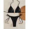 Solid Color Pendant Small Lace Ruffle Sexy Girl Swimsuit Set Bikini for Women FF1283BK