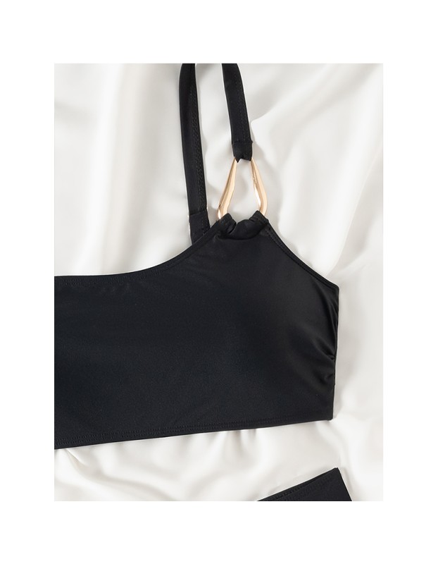 Sexy Metal Buckle One Shoulder Bikini Set Push up Cross High Waist Swimsuit Summer Bathing Suit Two Piece Swimwear CC600BK