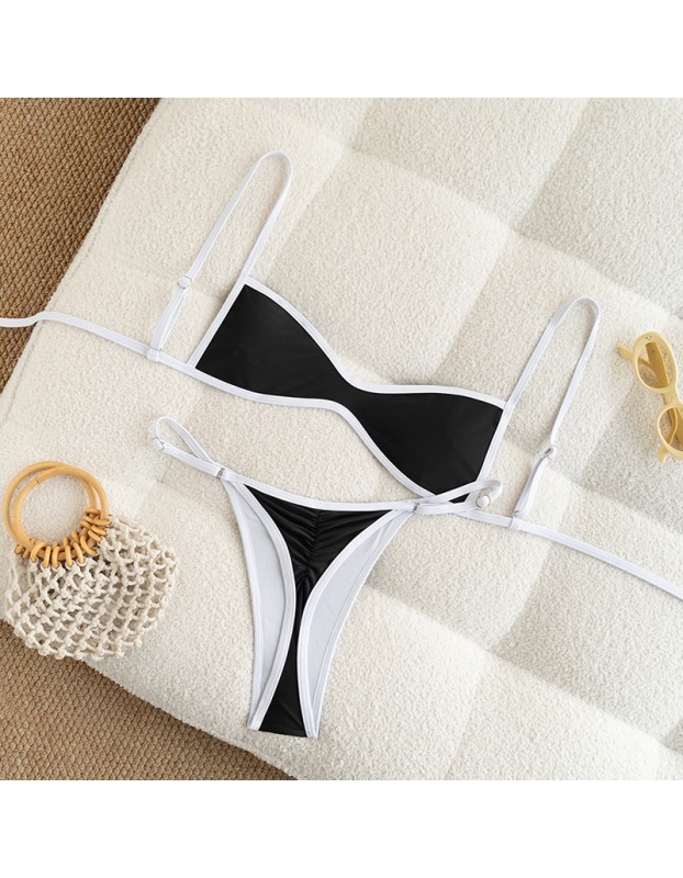 Sexy Black White Patchwork Micro Mini Bikini 2026 Women Metal Shell Ornament Push Up Thong Swimsuit Beach Bathing Suit Swimwear FF1278BK