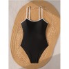 Vintage Black White Contrast One Piece Swimsuit Hollow Out Backless Cross Beach Bathing Suit Holiday Swimwear CC608BK