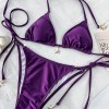 Wrap Around Halter Metallic Satin Bikini Women Swimwear Female Swimsuit Two-pieces Bikini Set Brazilian Bathing Suit Swim Lady FF1291PU