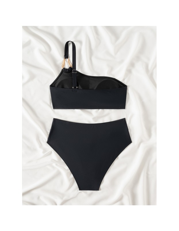 Sexy Metal Buckle One Shoulder Bikini Set Push up Cross High Waist Swimsuit Summer Bathing Suit Two Piece Swimwear CC600BK