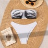 Bandeau Bikini Set Printed Two Piece with Adjustable Ties Sexy Trendy Swimsuit Summer Off Shoulder Bikini Top White Panties Set CC603BK