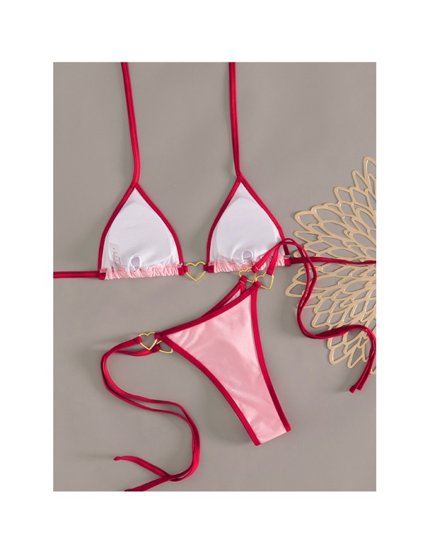 Sexy Pink Triangle Micro Bikini Thong Set Swimsuit Women 2026 Heart Metal Ring String Halter Swimwear Bathing Suit Bikinis FF1287PI