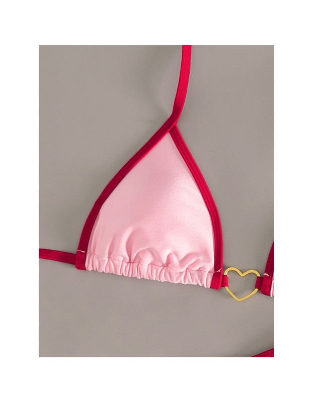 Sexy Pink Triangle Micro Bikini Thong Set Swimsuit Women 2026 Heart Metal Ring String Halter Swimwear Bathing Suit Bikinis FF1287PI