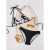 Sexy Black Portrait Print Swimwear String Halter Triangle Bikini Set Swimsuit Bathing Suit Bikinis CC602BK