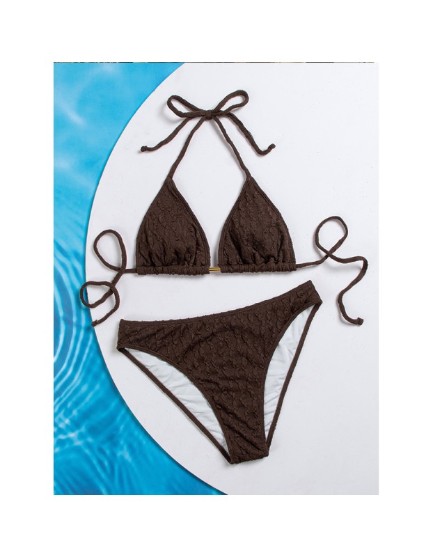 Coffee Bikini Set Halter Push Up Bra High Waist Swimsuit Brazilian Beach Bathing Suit Holiday Swimwear CC621BR