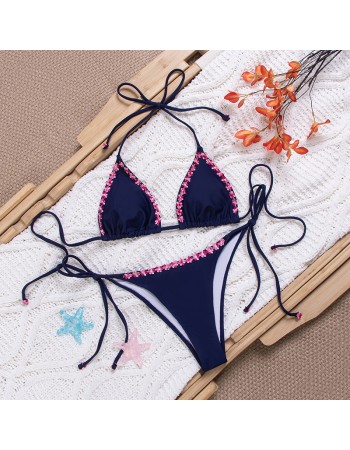 Bikini Set Adjustable Triangle Top & Side Tie Minimalist Swimsuit Women with Layered Pendant Beach FF1293-NA