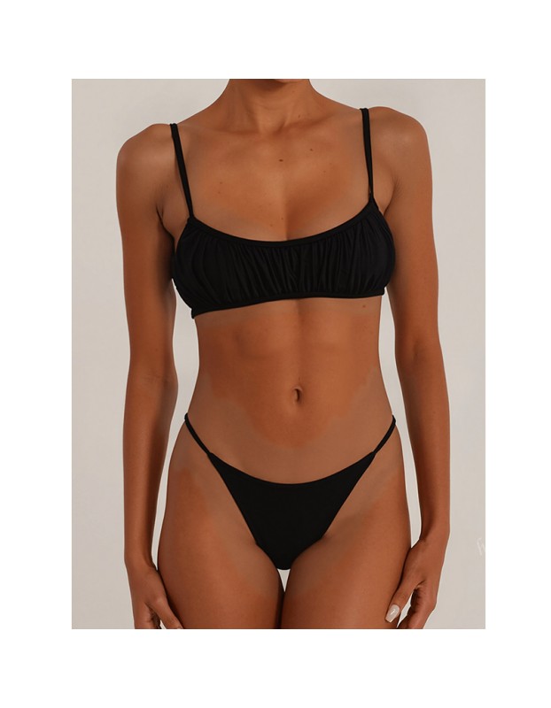 Black Halter Backless Bathing Suit Two-piece Simple Sexy Thongs Summer Holiday Bikini Set CC611BK