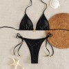 Solid Color Pendant Small Lace Ruffle Sexy Girl Swimsuit Set Bikini for Women FF1283BK