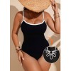 Vintage Black White Contrast One Piece Swimsuit Hollow Out Backless Cross Beach Bathing Suit Holiday Swimwear CC608BK