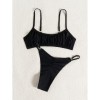 Black Halter Backless Bathing Suit Two-piece Simple Sexy Thongs Summer Holiday Bikini Set CC611BK