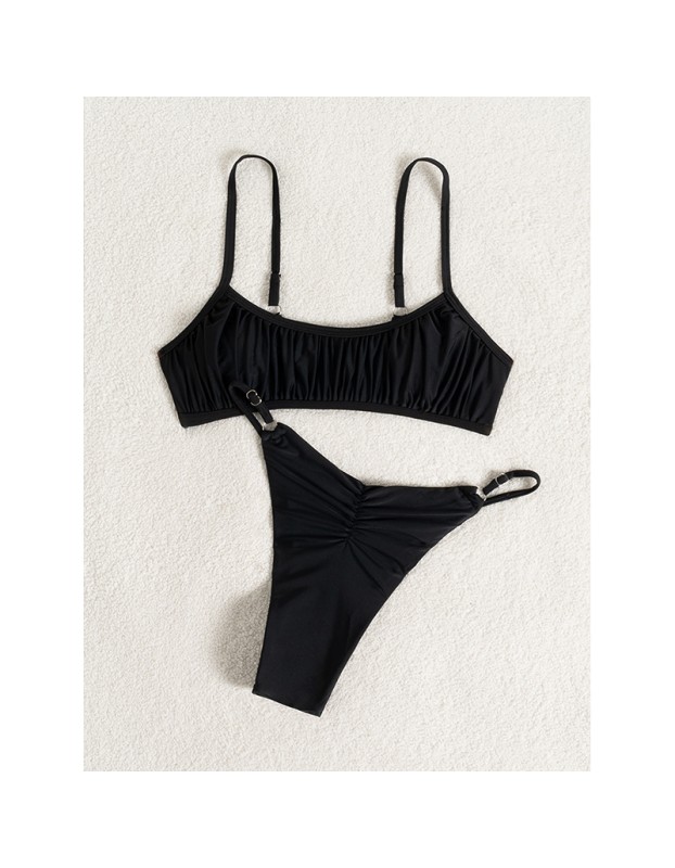 Black Halter Backless Bathing Suit Two-piece Simple Sexy Thongs Summer Holiday Bikini Set CC611BK