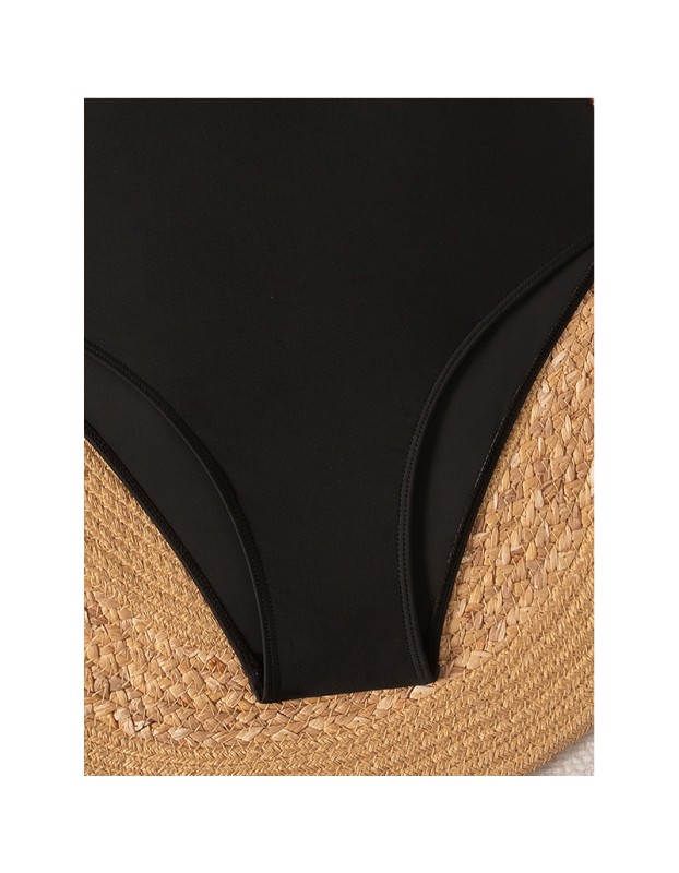 Vintage Black White Contrast One Piece Swimsuit Hollow Out Backless Cross Beach Bathing Suit Holiday Swimwear CC608BK