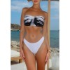 Bandeau Bikini Set Printed Two Piece with Adjustable Ties Sexy Trendy Swimsuit Summer Off Shoulder Bikini Top White Panties Set CC603BK
