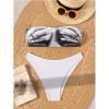 Bandeau Bikini Set Printed Two Piece with Adjustable Ties Sexy Trendy Swimsuit Summer Off Shoulder Bikini Top White Panties Set CC603BK