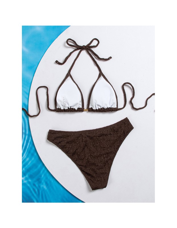 Coffee Bikini Set Halter Push Up Bra High Waist Swimsuit Brazilian Beach Bathing Suit Holiday Swimwear CC621BR