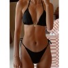 Solid Color Pendant Small Lace Ruffle Sexy Girl Swimsuit Set Bikini for Women FF1283BK