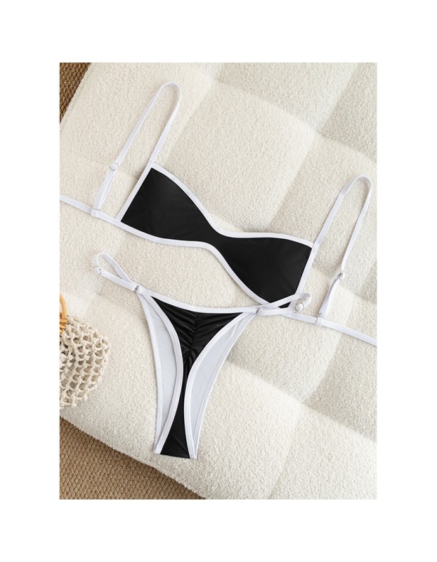Sexy Black White Patchwork Micro Mini Bikini 2026 Women Metal Shell Ornament Push Up Thong Swimsuit Beach Bathing Suit Swimwear FF1278BK