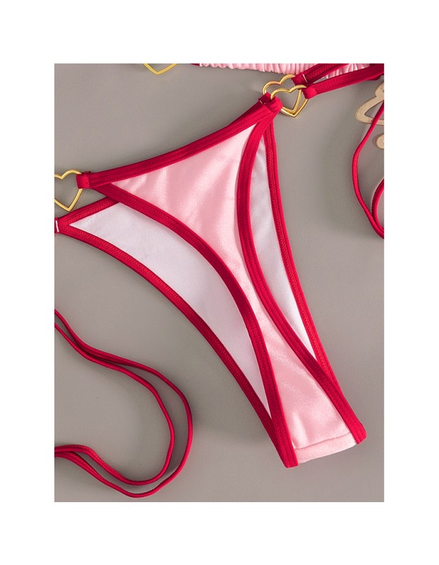 Sexy Pink Triangle Micro Bikini Thong Set Swimsuit Women 2026 Heart Metal Ring String Halter Swimwear Bathing Suit Bikinis FF1287PI