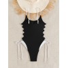 S - XL New Splicing Lace Up One Piece Swimsuit Women Swimwear Female High Leg Cut Monokini Padded Bather Bathing Suit Swim CC609BK
