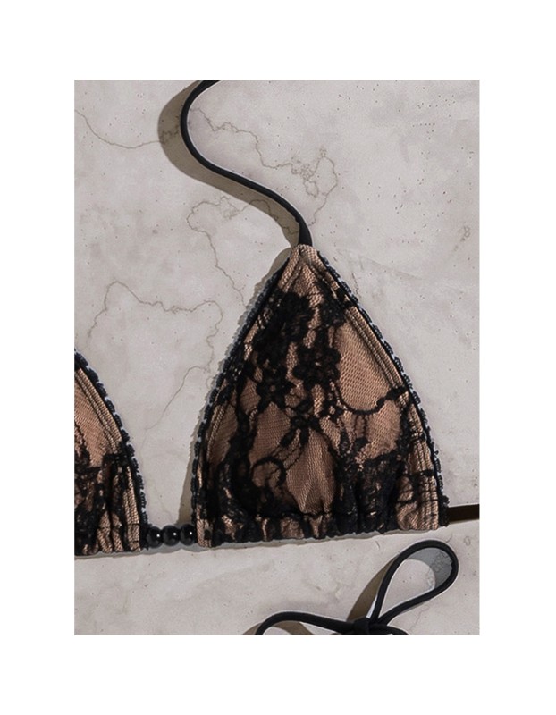 2026 New bikini Lace fabric beaded tie backless sexy two-piece bikini swimsuit FF1270BK