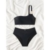 Sexy Metal Buckle One Shoulder Bikini Set Push up Cross High Waist Swimsuit Summer Bathing Suit Two Piece Swimwear CC600BK