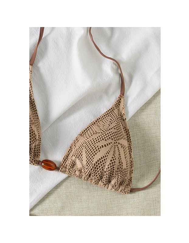 Brown Leaf Mesh Halter String Micro Bikini Thong Set Sexy Swimsuit Triangle Swimwear Bathing Suit Bikinis JY1049BR