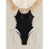 S - XL New Splicing Lace Up One Piece Swimsuit Women Swimwear Female High Leg Cut Monokini Padded Bather Bathing Suit Swim CC609BK