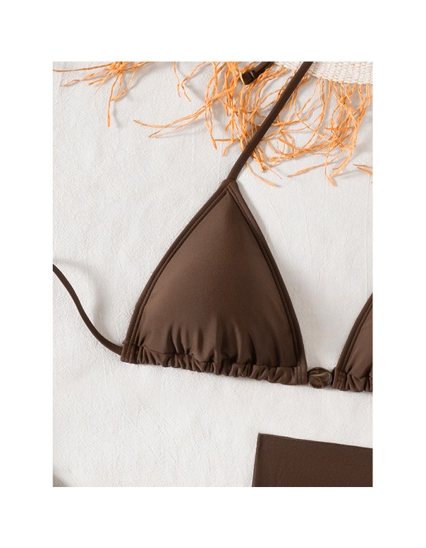 Women's Bikinis And Tankinis New Solid Color Three Two Piece Outfits Sexy Bikini Swimsuit Set Neck Halter Leace-up Beachwear FF1279BR