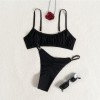 Black Halter Backless Bathing Suit Two-piece Simple Sexy Thongs Summer Holiday Bikini Set CC611BK