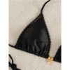 Solid Color Pendant Small Lace Ruffle Sexy Girl Swimsuit Set Bikini for Women FF1283BK