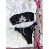 Sexy Black Holloe Out 3D Flower Bikini Set 2026 Swimwear Women Patchwork Halter Push up Drawstring Side High Waist Swimsuit FF1282-BK