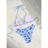 Blue Plaid Print String Halter Triangle Bikini Sexy Swimsuit Women 2026 Flower Ladies Swimwear Bathing Suit Bikinis Sets Mujer FF1285BL