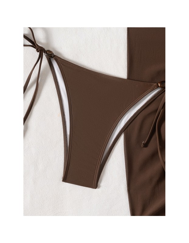 Women's Bikinis And Tankinis New Solid Color Three Two Piece Outfits Sexy Bikini Swimsuit Set Neck Halter Leace-up Beachwear FF1279BR