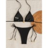 Solid Color Pendant Small Lace Ruffle Sexy Girl Swimsuit Set Bikini for Women FF1283BK