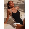 S - XL New Splicing Lace Up One Piece Swimsuit Women Swimwear Female High Leg Cut Monokini Padded Bather Bathing Suit Swim CC609BK