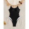 S - XL New Splicing Lace Up One Piece Swimsuit Women Swimwear Female High Leg Cut Monokini Padded Bather Bathing Suit Swim CC609BK
