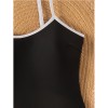 Vintage Black White Contrast One Piece Swimsuit Hollow Out Backless Cross Beach Bathing Suit Holiday Swimwear CC608BK