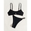 Black Halter Backless Bathing Suit Two-piece Simple Sexy Thongs Summer Holiday Bikini Set CC611BK