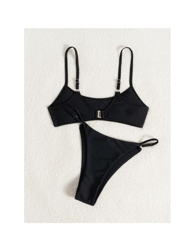 Black Halter Backless Bathing Suit Two-piece Simple Sexy Thongs Summer Holiday Bikini Set CC611BK