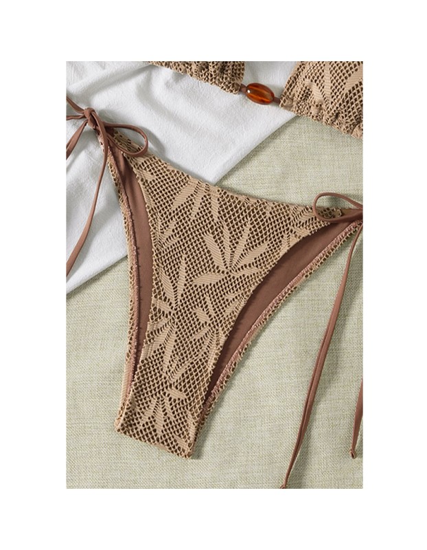 Brown Leaf Mesh Halter String Micro Bikini Thong Set Sexy Swimsuit Triangle Swimwear Bathing Suit Bikinis JY1049BR