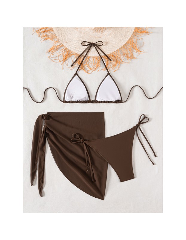 Women's Bikinis And Tankinis New Solid Color Three Two Piece Outfits Sexy Bikini Swimsuit Set Neck Halter Leace-up Beachwear FF1279BR