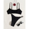 Black Halter Backless Bathing Suit Two-piece Simple Sexy Thongs Summer Holiday Bikini Set CC611BK