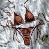 Sexy Coffee Bikini Set Women Pearls Strap Push up Bandage Thong Swimsuit Brazilian Summer Bathing Suit Micro Swimwear Set JY1073